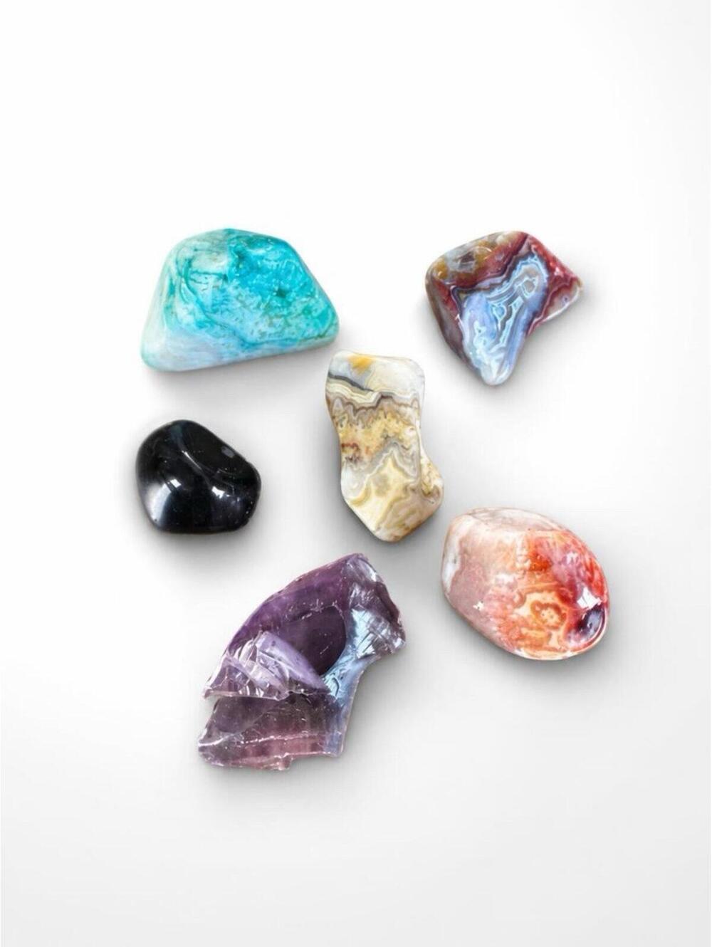 Set of 6 Polished Mixed Gemstones - Unique Small Crystals for Collectors & Decor